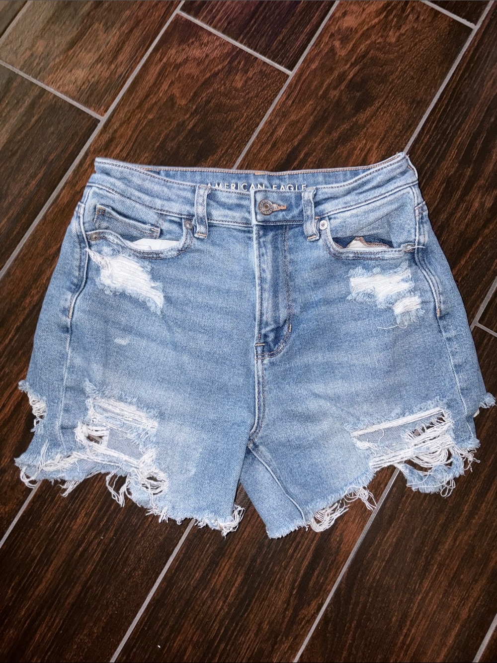 American Eagle Outfitters Light Blue Distressed Denim Jean Shorts